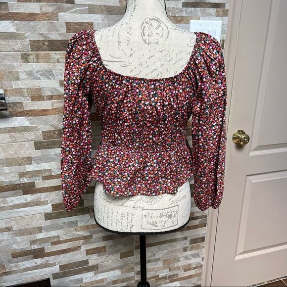 ZARA cotton floral crop top blouse puff sleeves Sz L - Picture 5 of 10